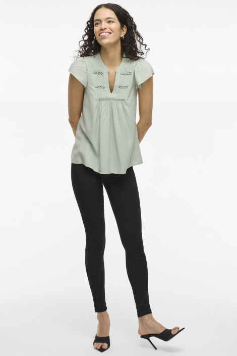 Vila vivisia v-neck c/s pleated top/tes